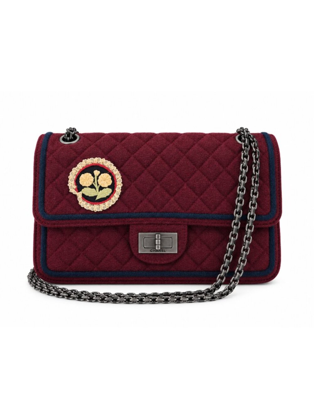 CHANEL Paris-Salzburg 2.55 Reissue Fall Flap Bag Burgundy Wool CC Chain Shoulder